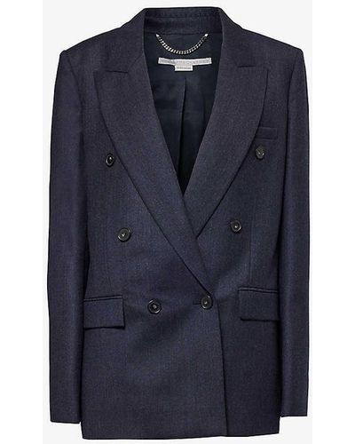 Stella McCartney Vy Double-breasted Padded-shoulder Wool Jacket - Blue