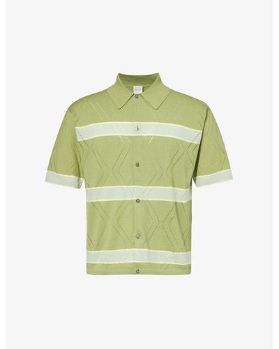 Paul Smith Striped Diamond-weave Cotton-knit Polo Shirt - Green