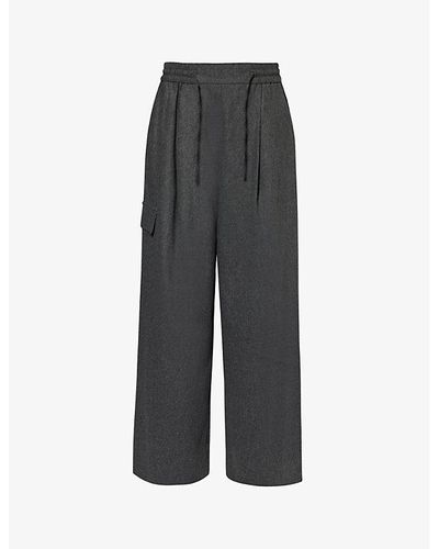 Yves Salomon Flannel Slip-pocket Mid-rise Wide-leg Wool-blend Pants - Gray