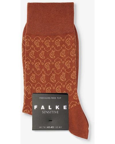 FALKE Graphic-print Crew-length Cotton-blend Socks - Orange