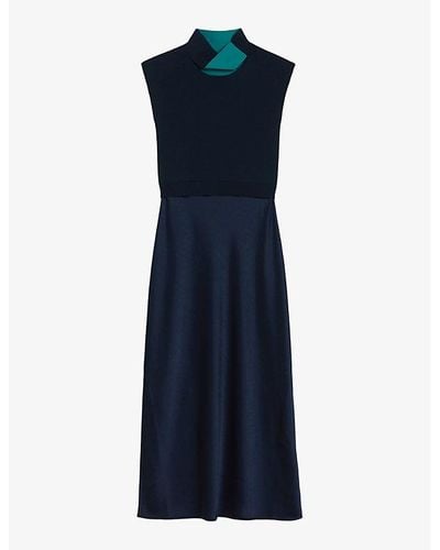 Ted Baker Paolla Twist-neck Stretch-woven Midi Dress - Blue