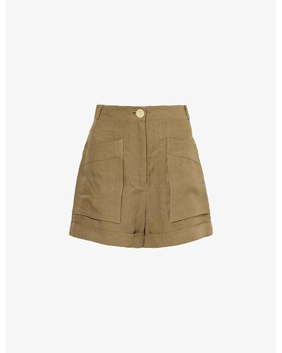 LeKasha Patch-pocket High-rise Linen Shorts - Natural