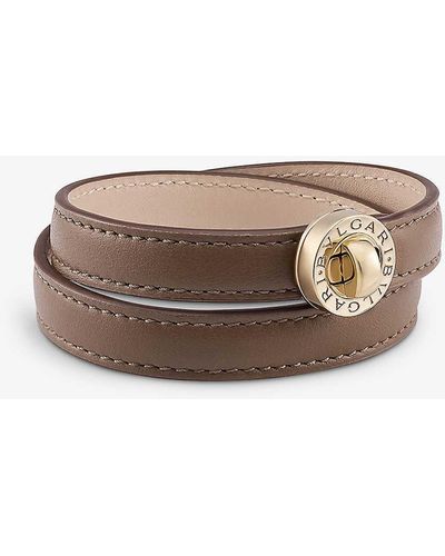 BVLGARI Leather And Gold-plated Brass Bracelet - Brown