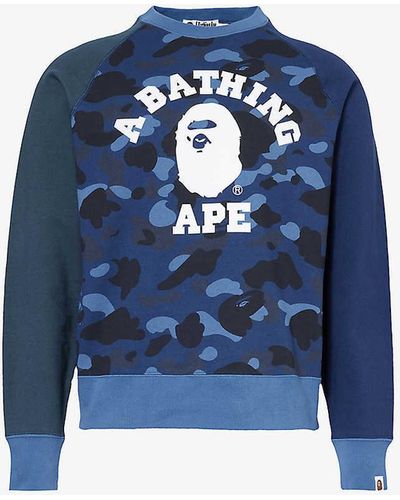 A Bathing Ape Crewneck Brand-patch Cotton-jersey Sweatshirt - Blue