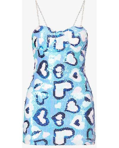 Amy Lynn Heart-pattern Sequin-embellished Mini Dres - Blue