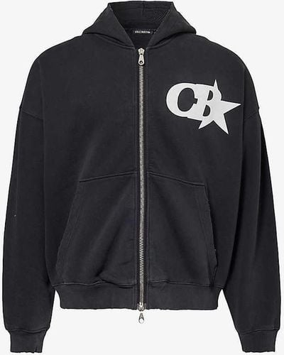 Cole Buxton Branded-print Faded-wash Cotton-jersey Hoody - Black