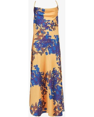 AllSaints Hadley Floral-print Recycled-polyester Midi Dress - Blue