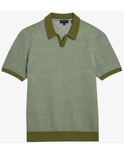 Ted Baker Wulder Open-neck Regular-fit Knitted Polo - Green