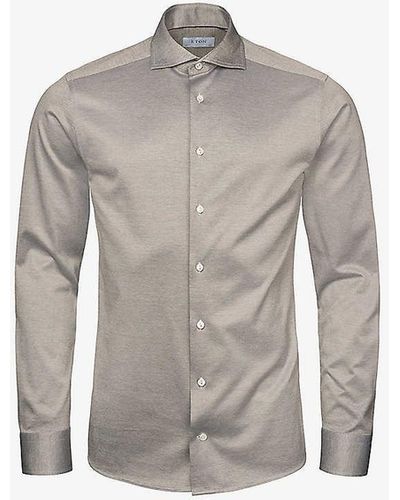Eton Mélange-weave Slim-fit Cotton Shirt - Grey
