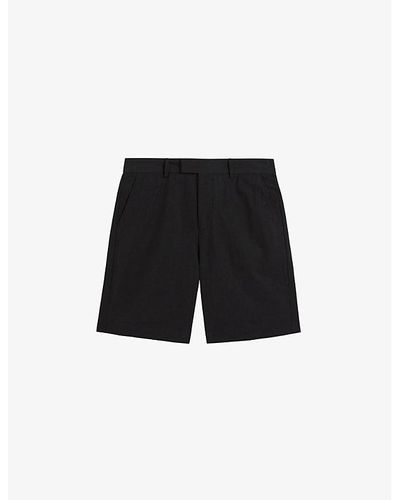 Ted Baker Cleeves Straight-leg Cotton And Linen Shorts - Black