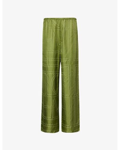 Totême Wide-leg High-rise Silk-twill Pants - Green