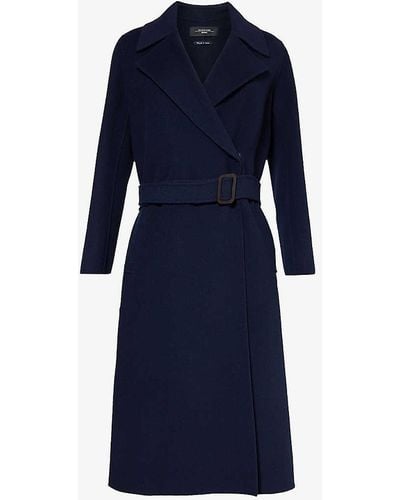 Weekend by Maxmara Vy Notch-lapel Brushed-texture Wool Coat - Blue