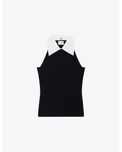 Claudie Pierlot Shirt-collar Slim-fit Knitted Top - Black