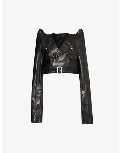 Rick Owens Pointed-shoulder Cropped Leather Jacket - Black