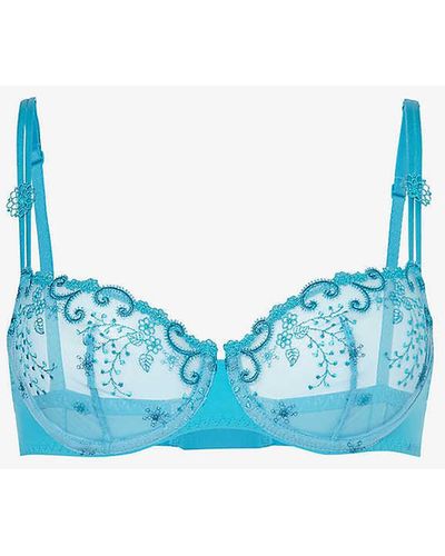 Simone Perele Délice Floral-embroidered Half-cup Bra - Blue