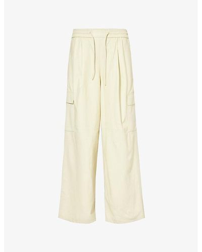 Yves Salomon Wide-leg Relaxed-fit High-rise Leather Pants - Natural