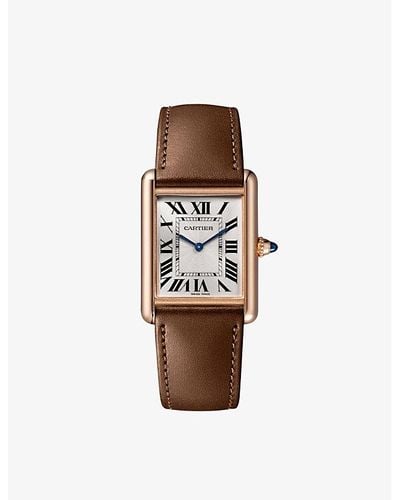 Cartier Crwgta11 Tank Louis 18ct Rose-gold And Leather Mechanical Watch - White