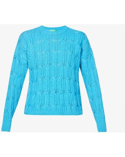 Benetton Relaxed-fit Cable-knit Cotton-blend Sweater - Blue