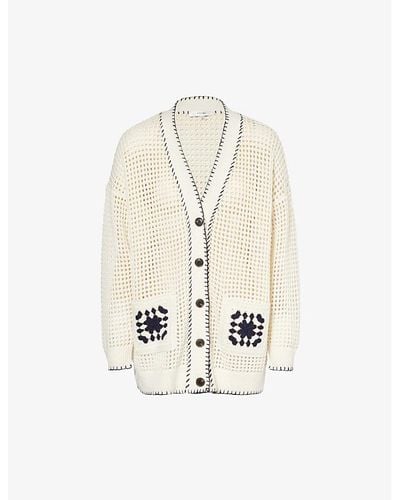 FRAME Crochet Pocket V-neck Cotton-blend Cardigan - White