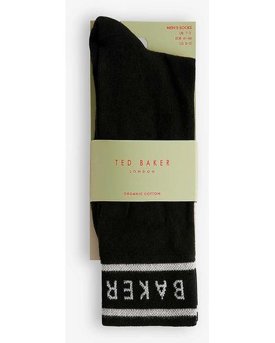 Ted Baker Sokkbbb Logo-pattern Stretch-knit Socks - Black