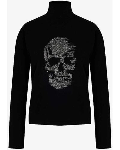 IKKS Skull-print Turtleneck Wool And Cashmere-blend Knitted Jumper X - Black