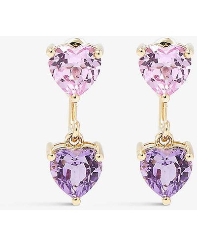 Yvonne Léon Multi Heart 9ct Yellow-gold, 1.26ct Amethyst And 2ct Glass Earrings - White