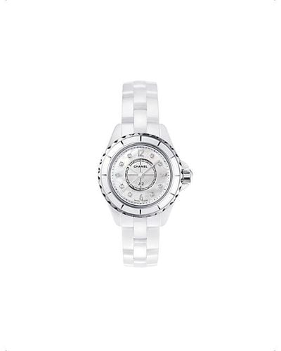 Chanel H2570 J12 29mm Mother-of-pearl And Diamond Dial High-tech Ceramic, Steel And 0.04ct Diamond Quartz Watch - White