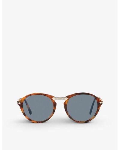 Persol Po3274s Round-frame Folding Acetate And Metal Sunglasses - Brown