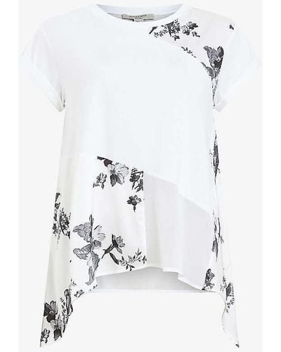 AllSaints Zala Iona Graphic-print Handkerchief-hem Organic-cotton Top Xx - White