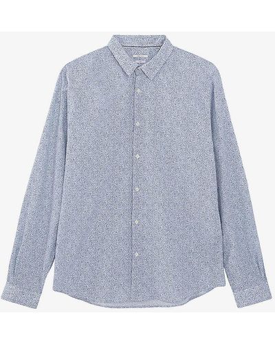 IKKS Floral-motif Slim-fit Cotton Shirt Xx - Blue