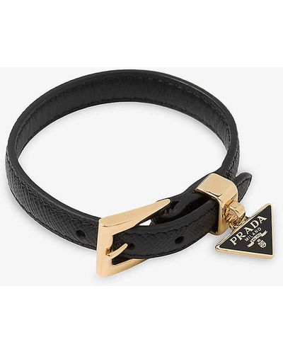 Prada Logo-charm Leather Bracelet - Black