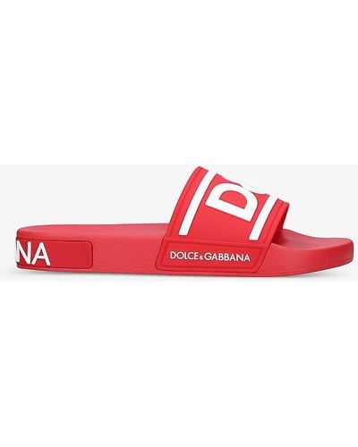 Dolce & Gabbana Logo-embellished Moulded Sliders - Red