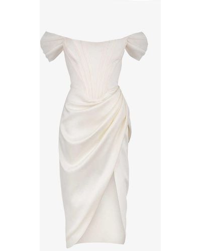 House Of Cb Loretta Off-shoulder Satin Midi Dress - White
