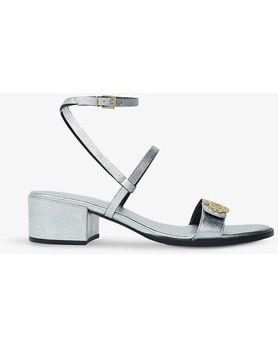 Maje Logo-embellished Leather Heeled Sandals - White