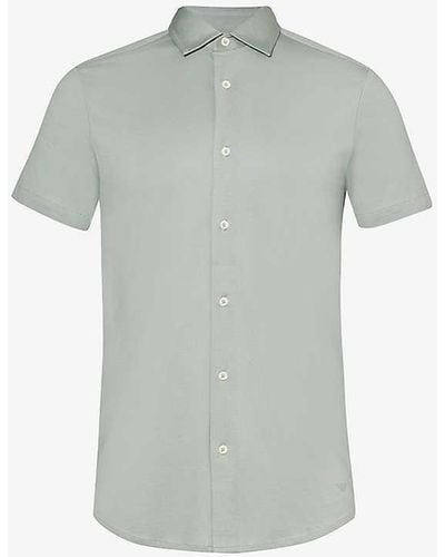Emporio Armani Brand-patch Curved-hem Woven Shirt - Grey