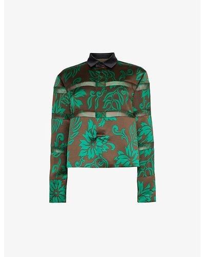 Sacai Floral-print Semi-sheer Woven Shirt - Green