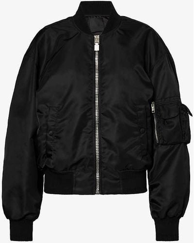 Givenchy Brand-print Relaxed-fit Shell Bomber Jacket - Black