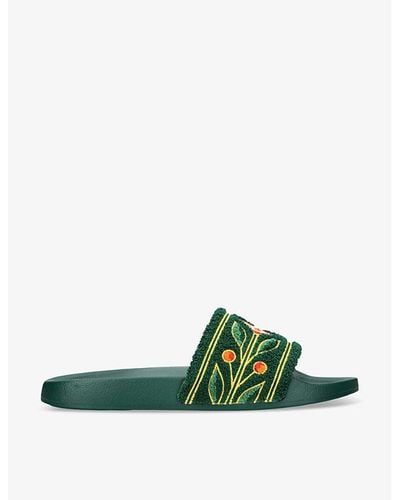 Casablanca Terry Brand-embroidered Woven Sliders - Green