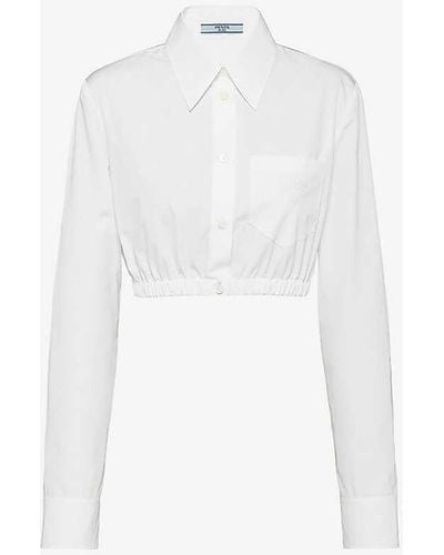 Prada Cropped Logo-embroidered Cotton Shirt - White