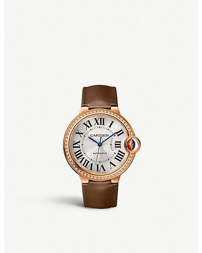 Cartier Crwjbb0060 Ballon Bleu De 18ct Rose-gold, 0.78ct Brilliant-cut Diamond And Leather Self-winding Mechanical Watch - White