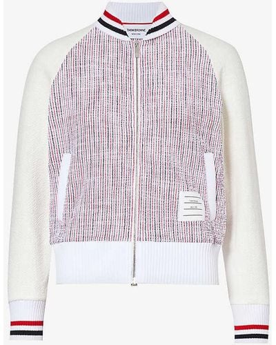 Thom Browne Brand-appliqué Striped Cotton-blend Bomber Jacket - Pink