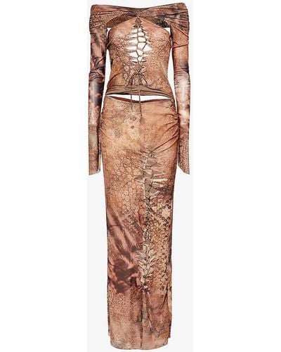 Jaded London Animal-print Cut-out Stretch-woven Maxi Dress - Brown