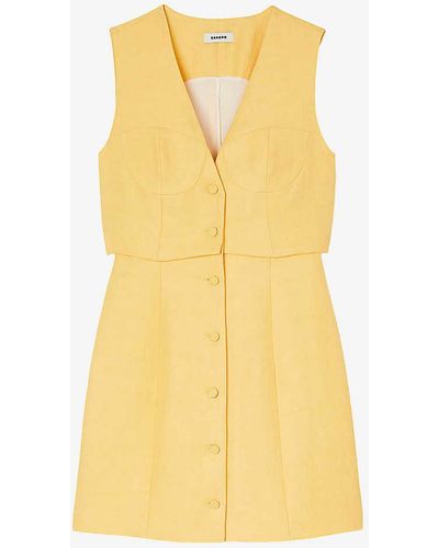 Sandro Corset-style Straight Woven Mini Dress - Yellow