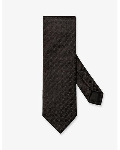 Eton Geometric-pattern Wide-blade Silk Tie - Black