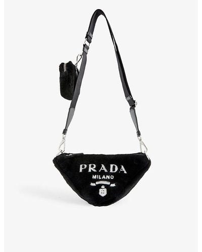Prada Triangle Shearling And Leather Cross-body Bag - White