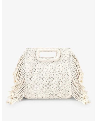 Maje Miss M Embroidered Woven Shoulder Bag - White