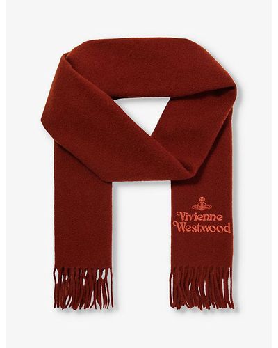Vivienne Westwood Brand-embroidered Fringed-trim Wool Scarf