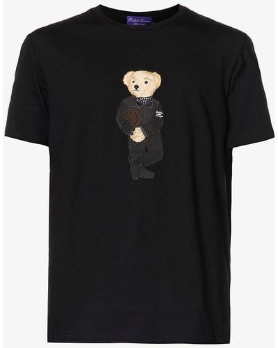 Ralph Lauren Purple Label Bear-embroidered Relaxed-fit Cotton-jersey T-shirt - Black