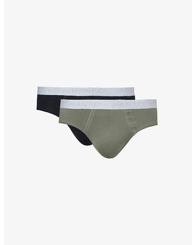 Hanro Branded-waistband Mid-rise Pack Of Two Stretch-cotton Briefs X - Grey