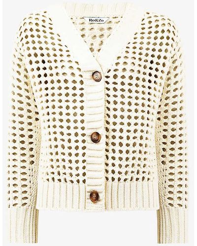 Ro&zo Chunky-crochet Loose-fit Knitted Cardigan - White